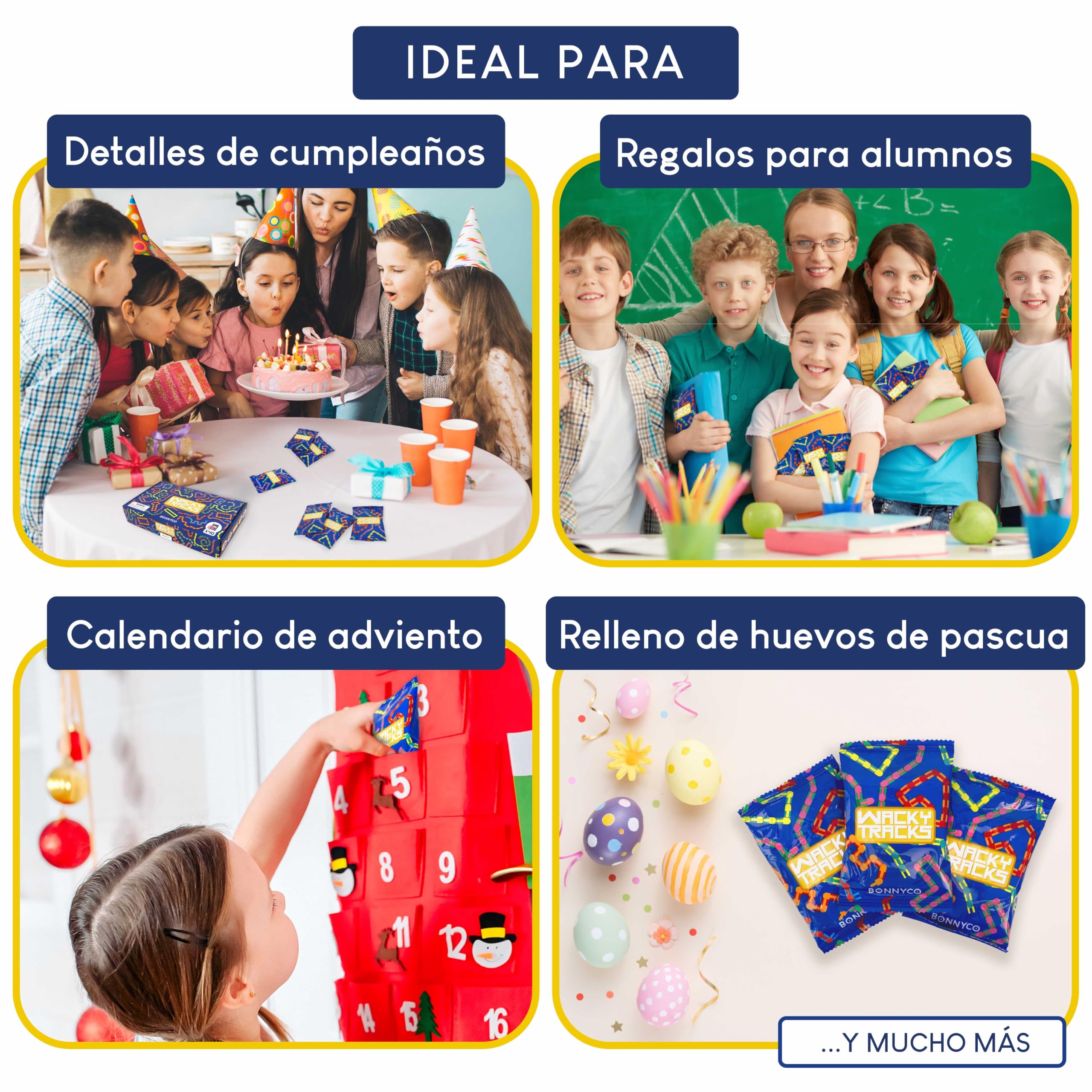 BONNYCO Wacky Tracks Pack 40 Juguetes Sensoriales de 3 a 12 Años. Regalos para Niños Cumpleaños Colegio en Bolsas Sorpresa, Detalles Infantiles para Invitados y Juegos Antiestrés