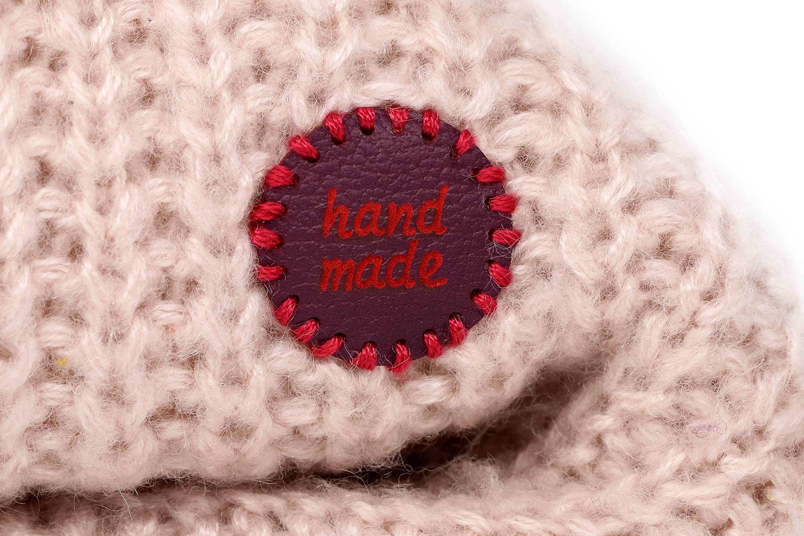 Etichette Handmade PU Rotonde - Rosso-Viola MOD. RO02 - Tag Handmade Etichette Etichette Handmade da Cucire Fatto a Mano (30 Pezzi - Testo Personalizzato)