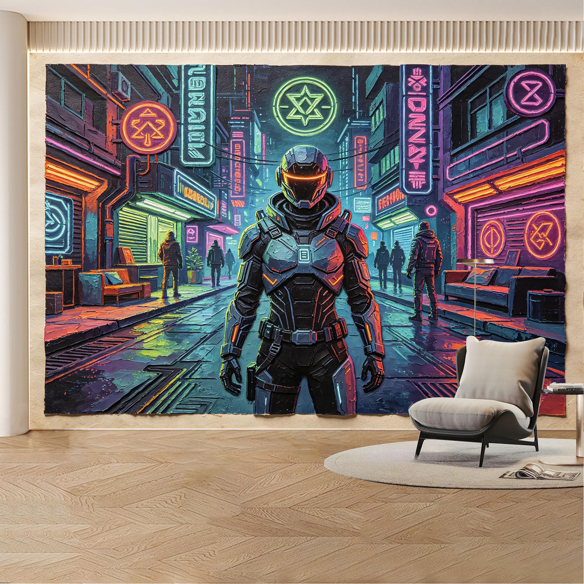 Custom Wall Mural Wallpaper Cyberpunk Cityscape Futuristic Landscape Modern 3D Effect Wall Decor Neon Sci Fi Urban Style Removable SelfAdhesive Large Photo for Living Room， Bedroom， Office