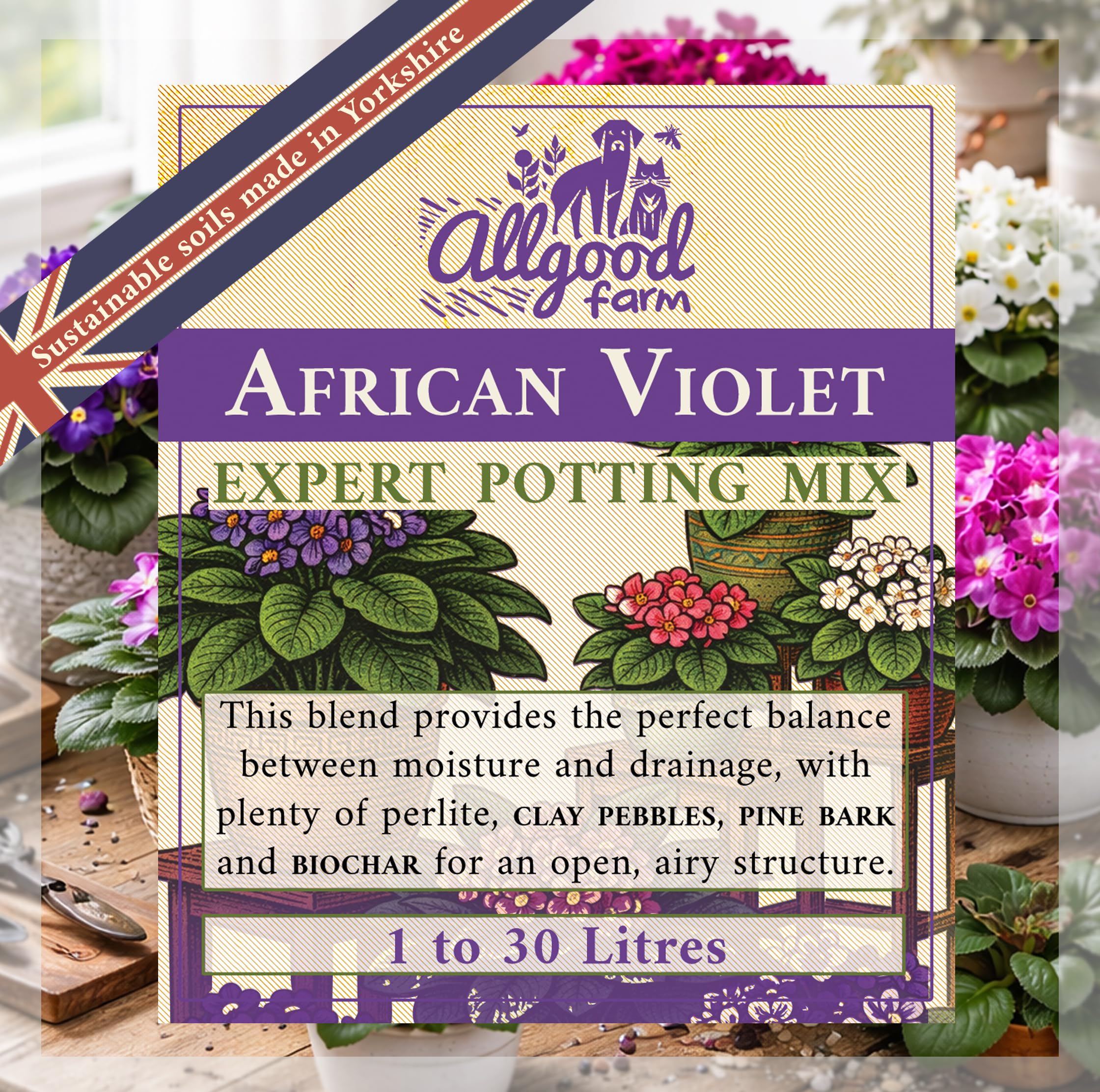 Allgood Farm African Violet Soil - Expert Potting Soil Mix for Saintpaulia (15 Litres x 2)