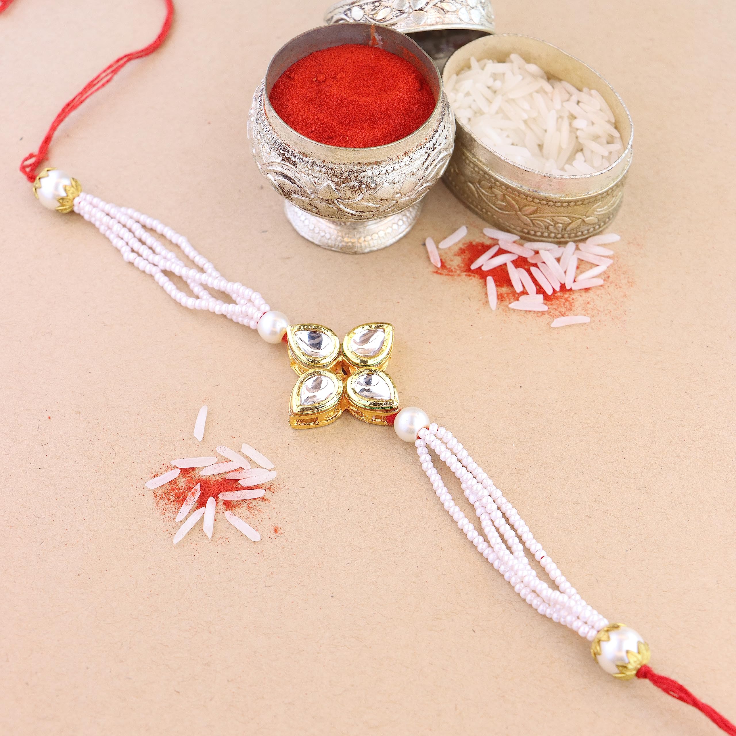 Handcrafted Pearl & Kundan Bhaiya Rakhi for Brother (R120W)