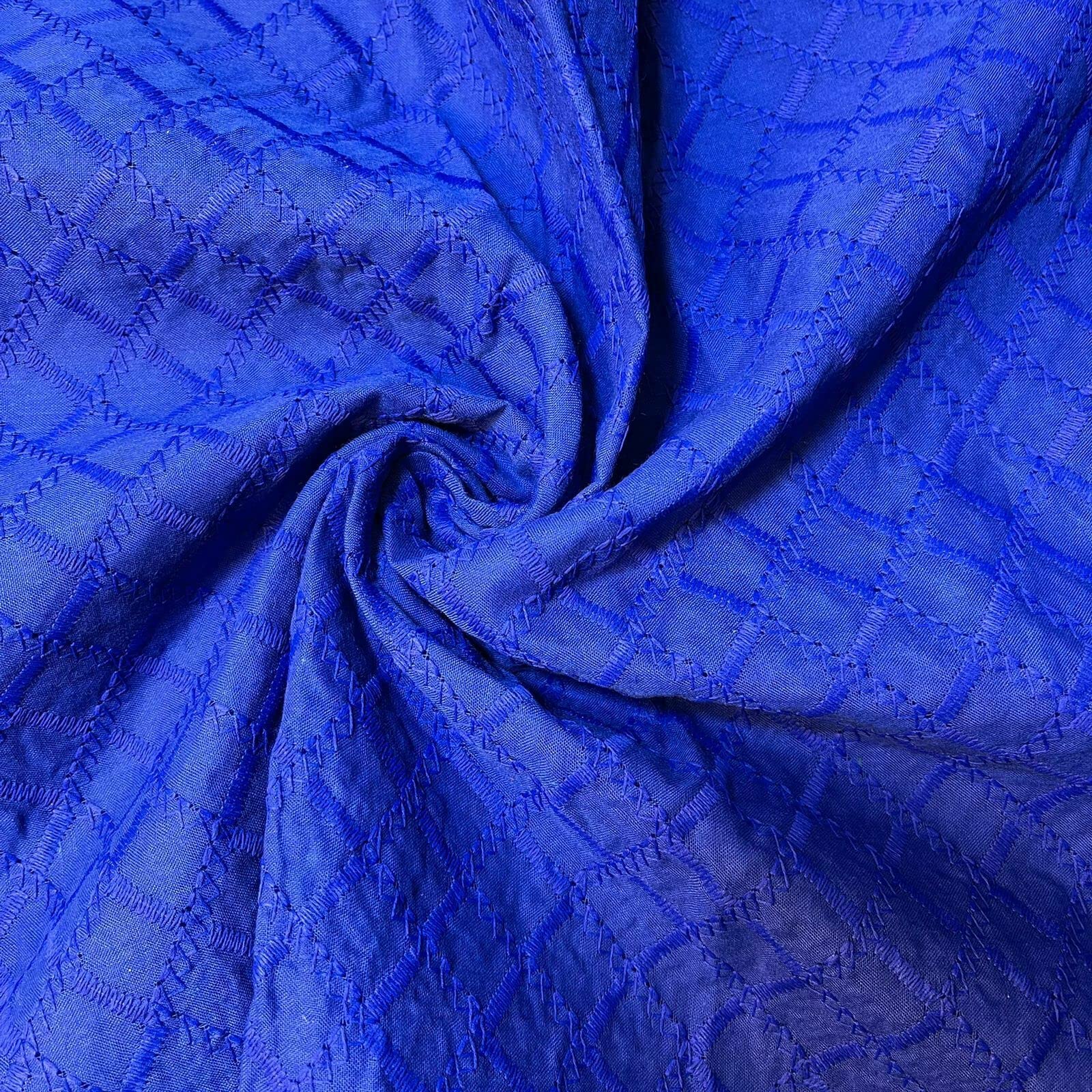 Schiffly 100% Cotton Lawn Broderie Anglaise Embroidery Dress Craft Fabric 44" (Half Meter, Royal Blue)