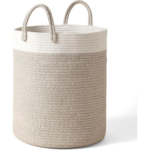 LA JOLIE MUSE Woven Basket Rope Storage Baskets - Large Cotton Organizer 16 x 14 x 14 Inches, Basket for Baby Blanket, Kids Toy Nursery Laundry Basket