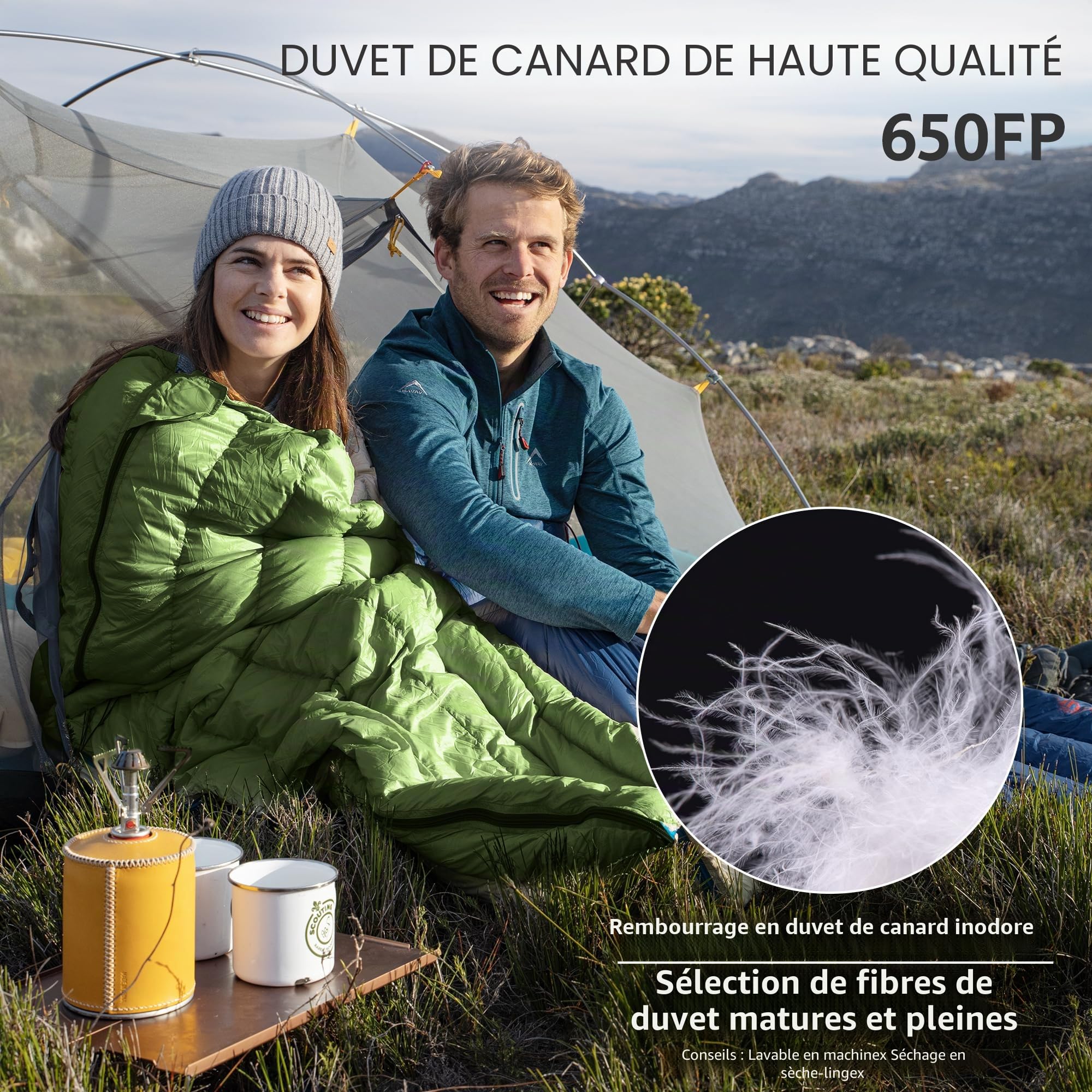 Naturehike Ultralight Down Sac de Couchage en Duvet d'oie Adulte Portable Sac de Couchage épais Imperméable Rectangulaire Sac de Couchage Camping Randonnée Alpinisme Voyage