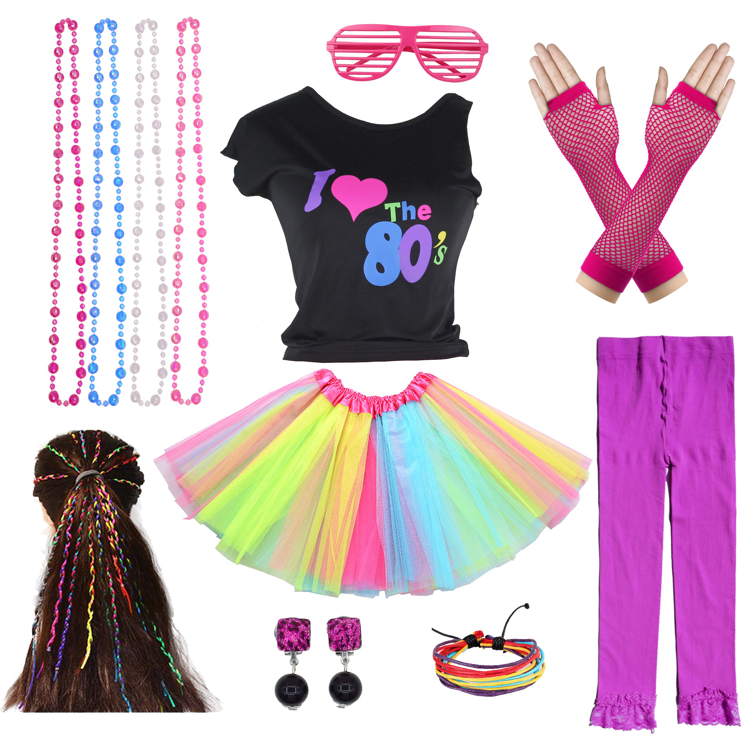 I Love The 80's T-Shirt Fancy Outfit Dress for 1980s Theme Party Supplies