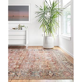 Loloi Layla Collection LAY-10 Marine/Clay 2'-0" x 5'-0" .13" Thick Accent Rug, Soft, Durable, Vintage Inspired, Distressed, Low Pile, Non-Shedding, Easy Clean, Printed, Living Room Rug