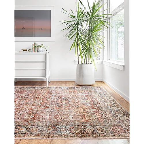 Loloi Layla Collection LAY-02 Spice/Marine 9'-0" x 12'-0" .13" Thick Area Rug, Soft, Durable, Vintage Inspired, Distressed, Low Pile, Non-Shedding, Easy Clean, Printed, Living Room Rug