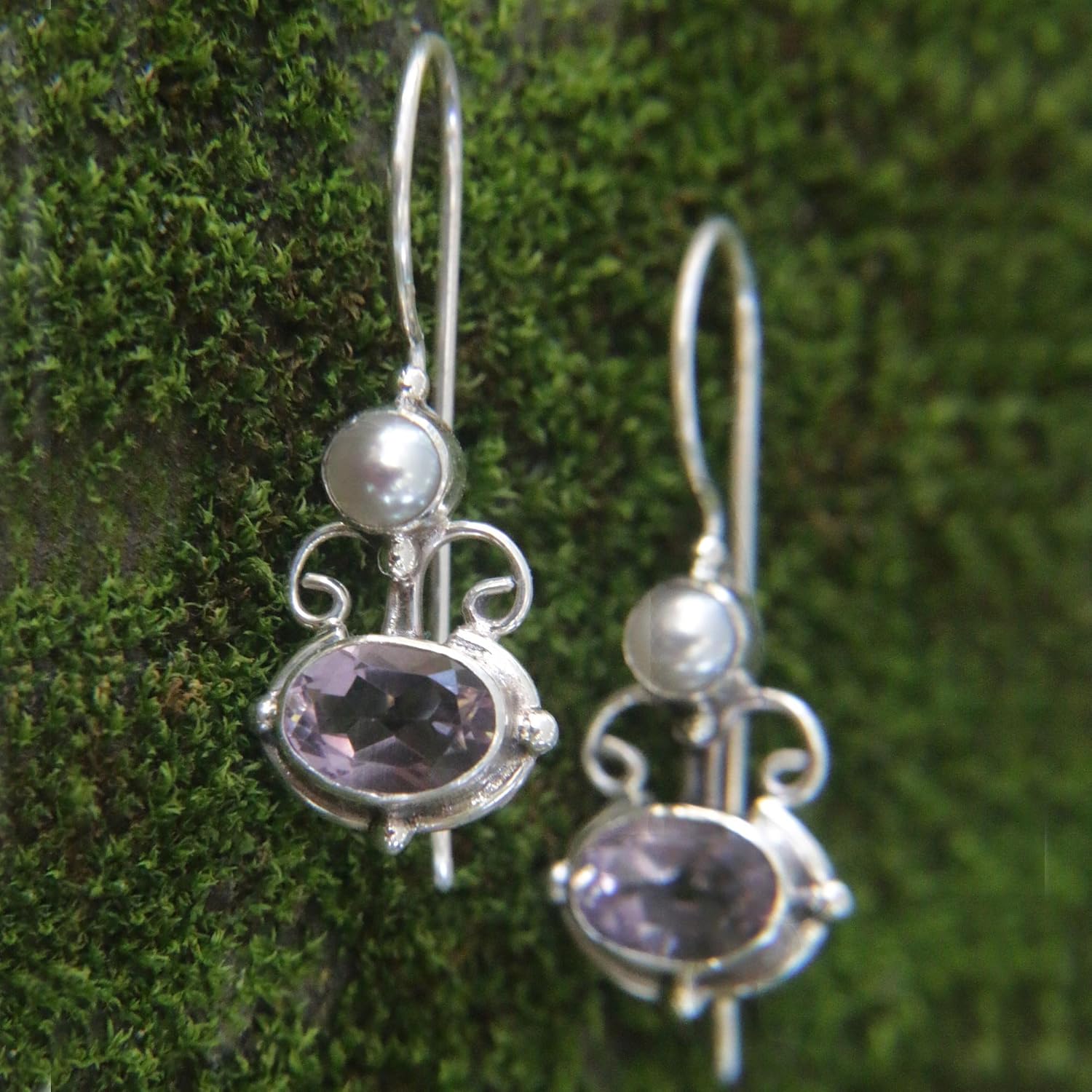 NOVICA Amethyst .925 Sterling Silver Drop Earrings 'Sunrise Spirit'