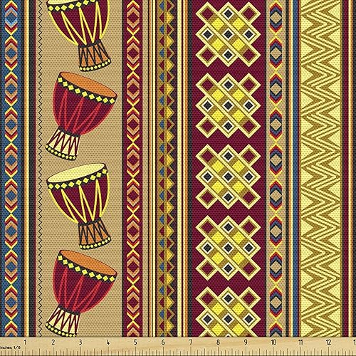 Vista 719 de Ambesonne Tela beige de The Yard, ilustración contemporánea de animales marinos en estilo retro, arte de caballito de mar de cangrejo de pulpo, tela