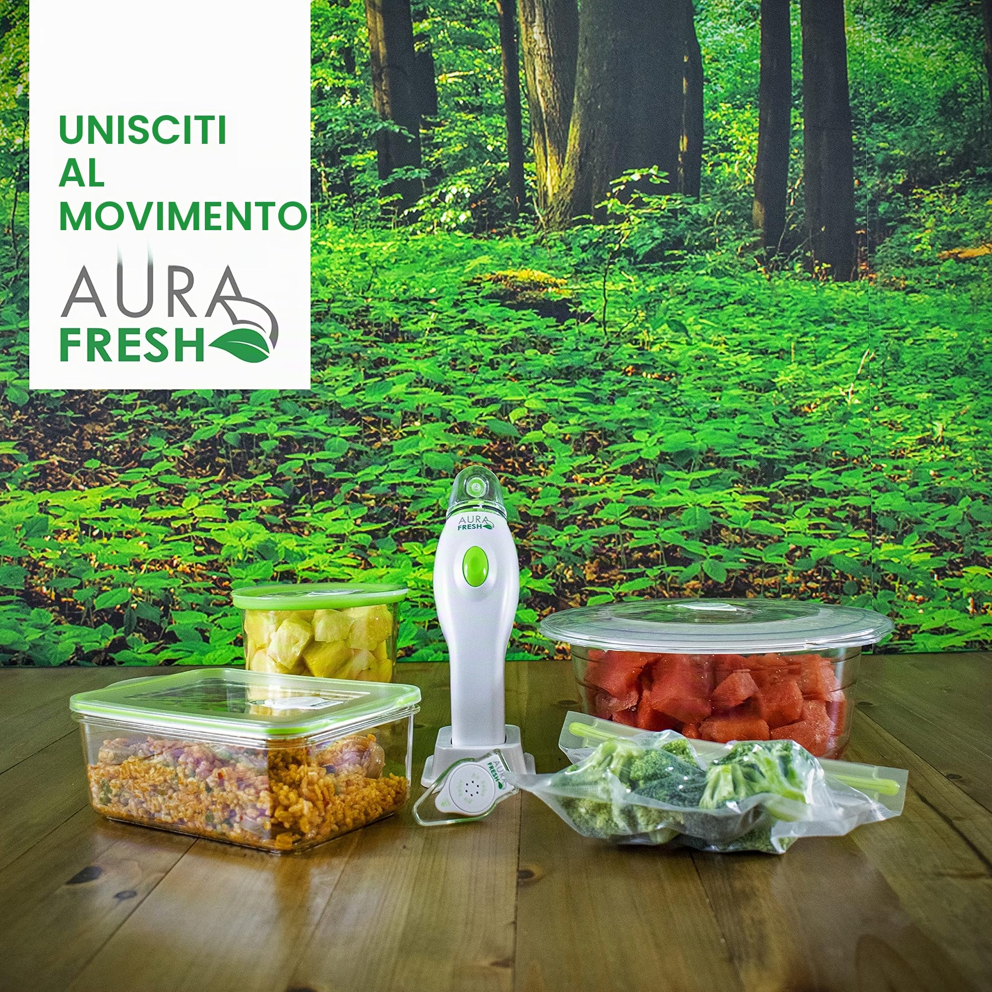 Aura Fresh Sistema di conservazione sottovuoto compatta con alto potere di aspirazione per conservare alimenti 7 piezas
