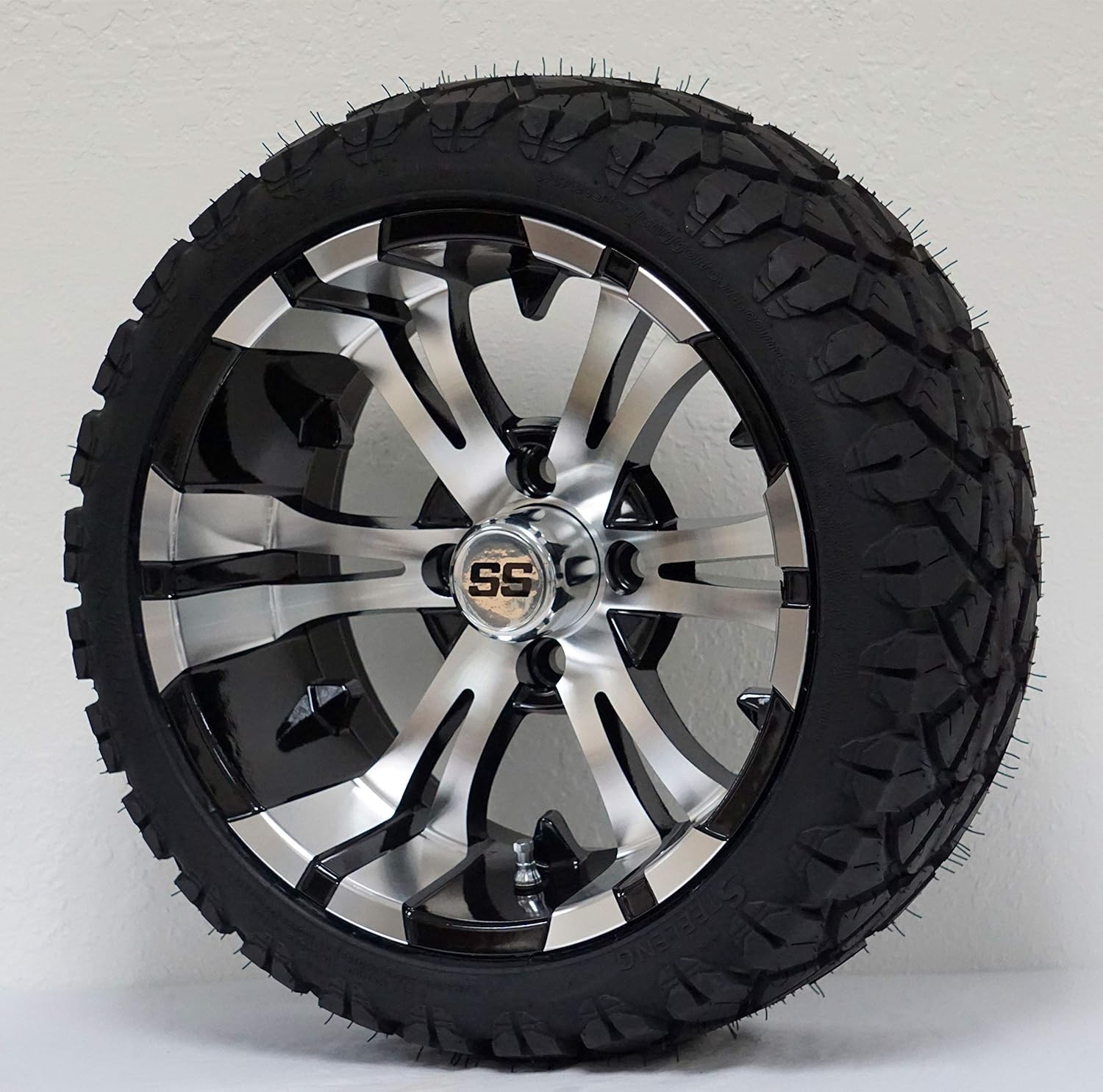 14" VAMPIRE Machined/Black Wheels and 20x8.50-14 STINGER DOT All Terrain Tires Combo - Set of 4