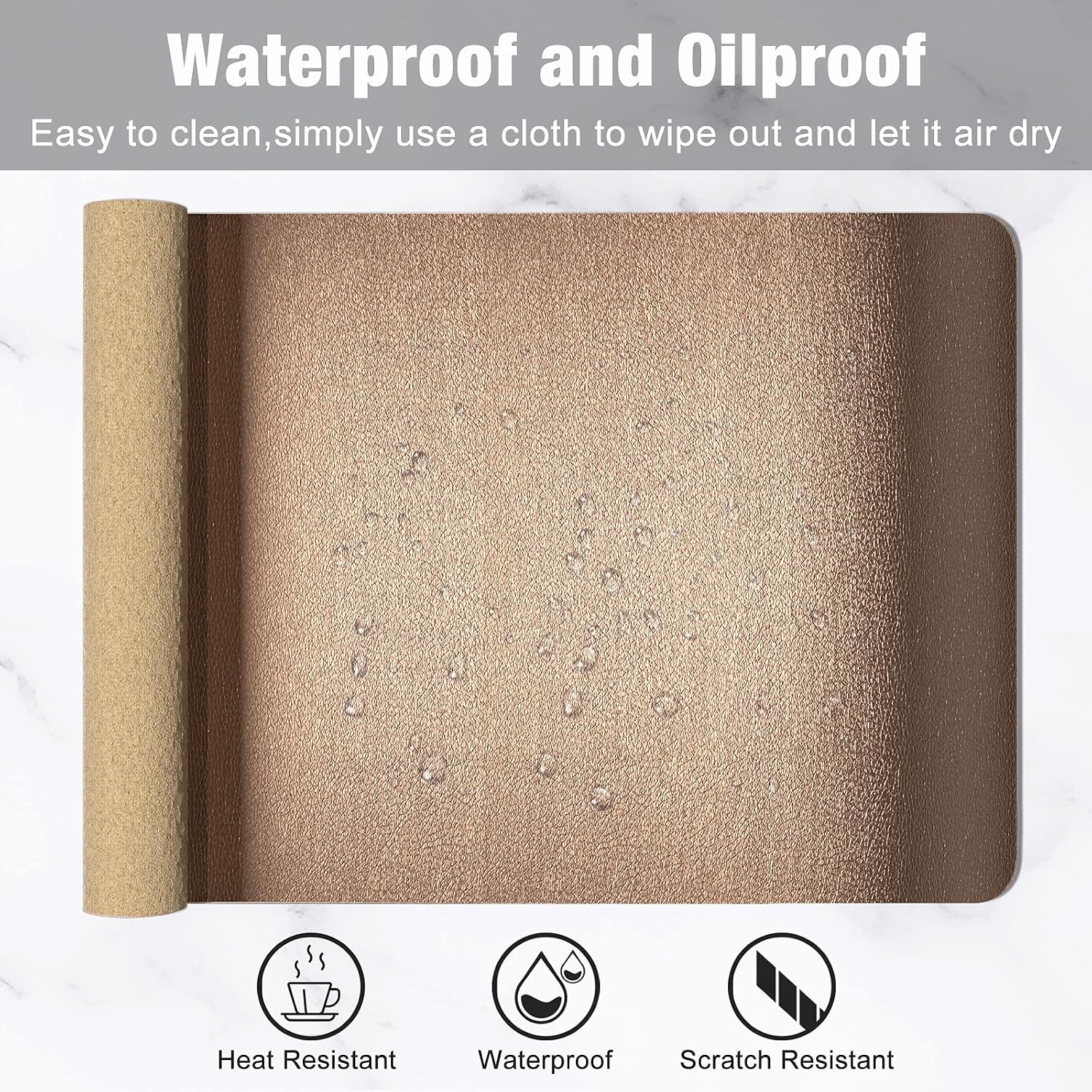 Hsurbtra Desk Pad, 30" x 14" PU Leather Desk Mat, XL Extended Mouse Pad, Waterproof Desktop Blotter Protector, Non-Slip Ultra Thin Large Laptop Keyboard Writing Mat for Office Home, Rose Gold - 5