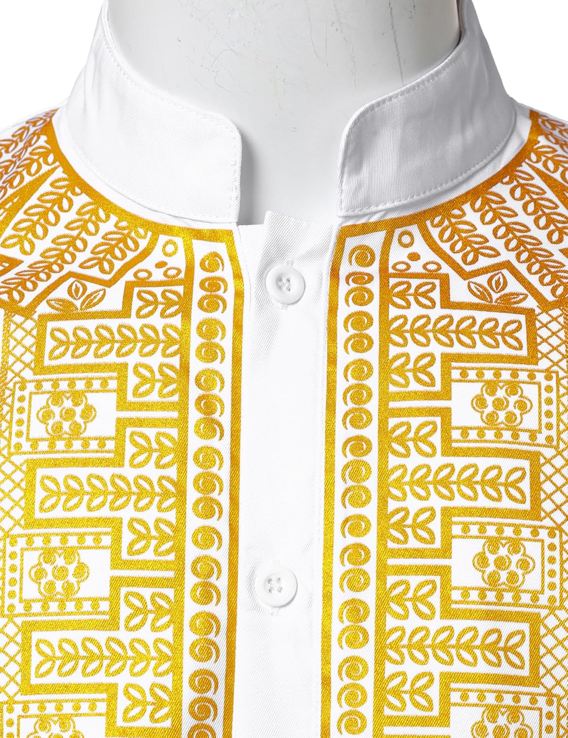 LucMatton Men's African Attire 2 Piece Set Shiny Gold Foil Printing Long Sleeve Shirt and Pant Suit Dashiki Outfit - Image 5