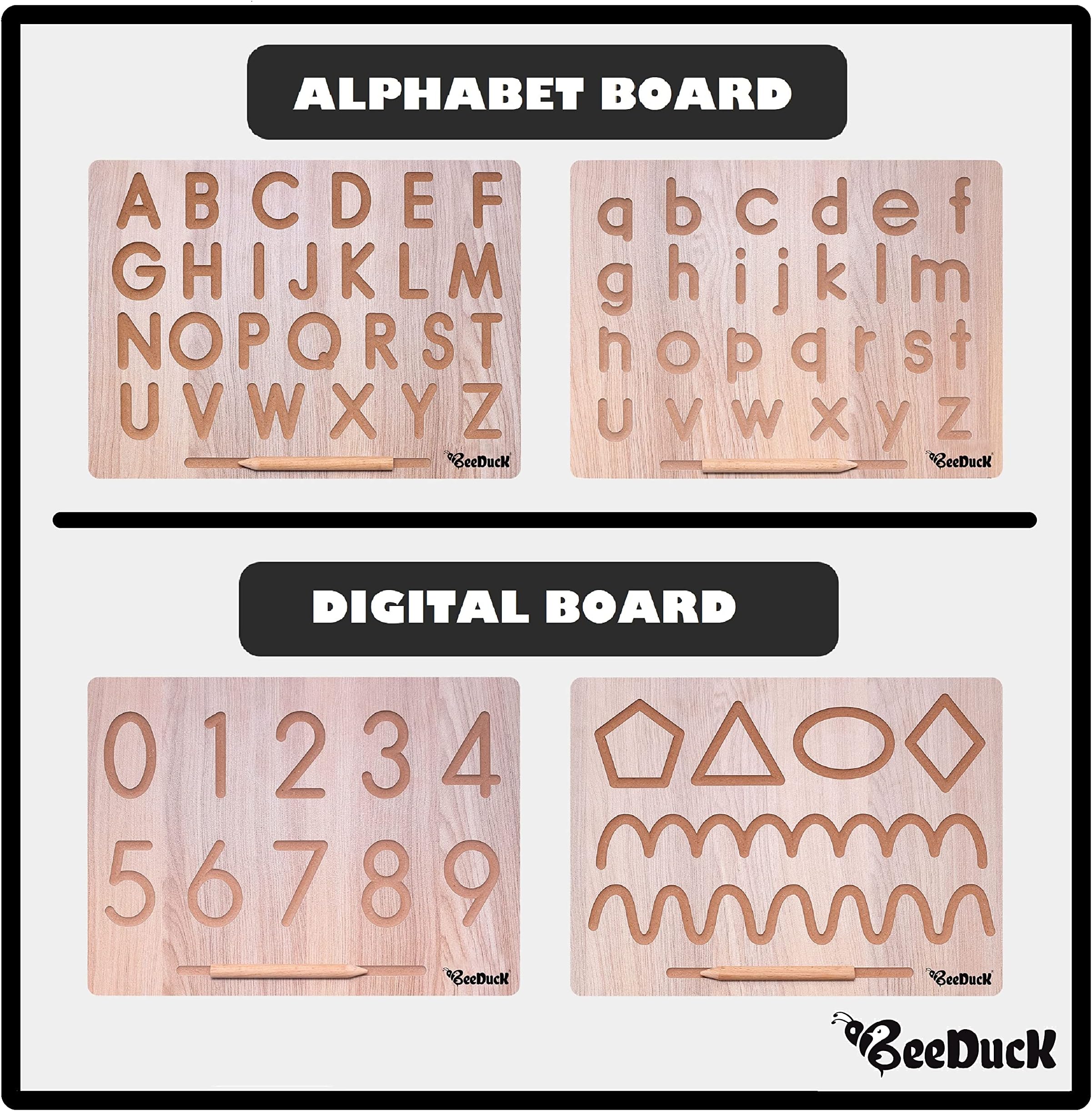 BeeDuck English Capital & Small Alphabet, Numeric and Patten Board "ABCD", "abcd" , "09