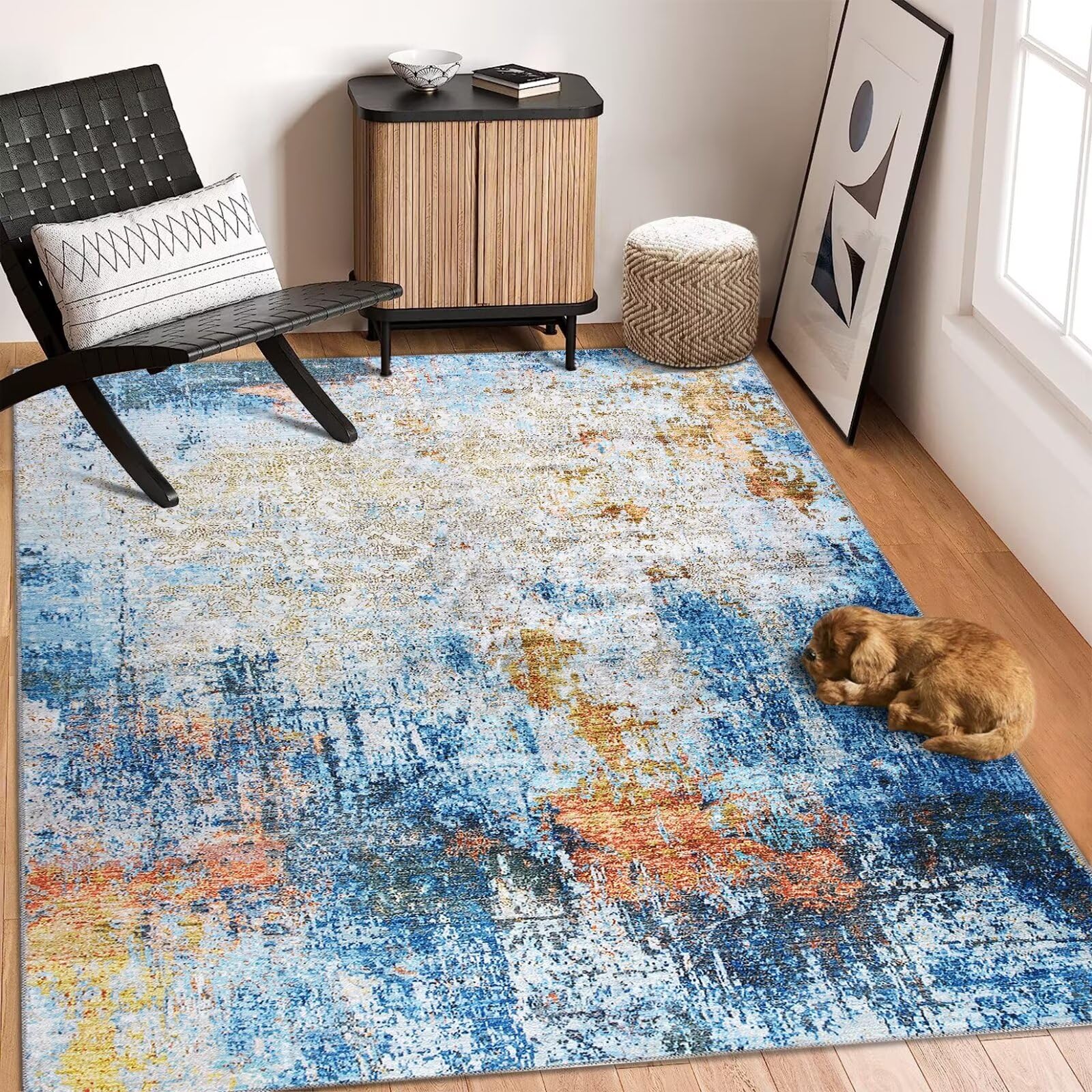 GlowSol Large Area Rug 8x10 Washable Rug Modern Abstract Area Rug Non ...