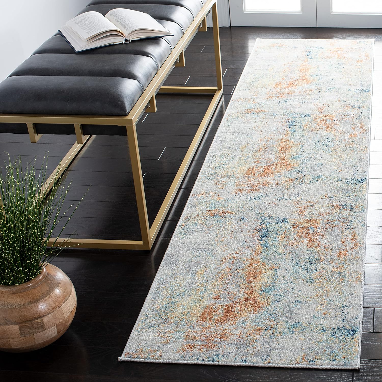 SAFAVIEH Aria Collection Runner Rug - 2' x 8', Ivory & Rust, Modern Boho Abstract Design, Non-Shedding & Easy Care, Ideal for High Traffic Areas in Living Room, Bedroom (ARA581P)