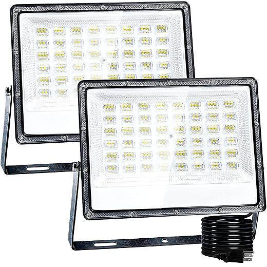 50W LED Flood Light Outdoor, 6000LM Super Bright LED Work Light with Plug, 6500K Daylight White Flood Lights Outdoor, IP66 Waterproof Exterior Floodlight for Garage, Yard, Lawn, Garden