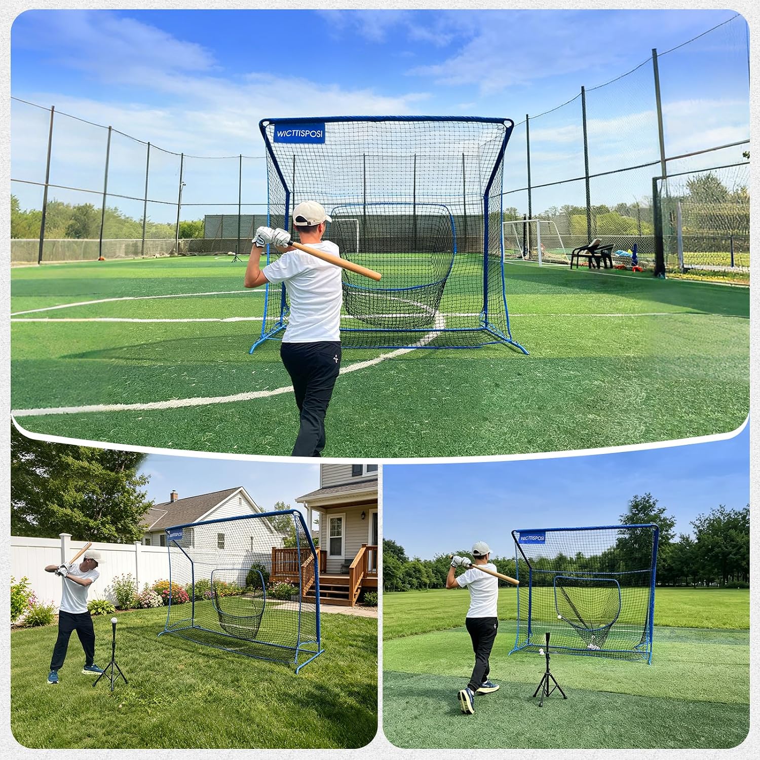 Baseball Softball Net with Blocking System, 7x7ft Cage Net with Strike Zone | All-Around Ball Containment, Heavy-Duty Pre-Assembled Metal Frame, 7-Ply Tear Resistant Net, for Backyard Hitting & Pitching