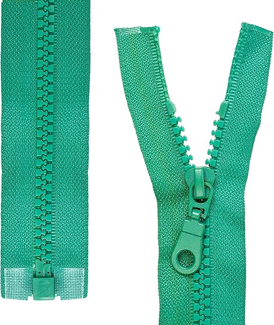 Dzielny zamek błyskawiczny, 2 sztuki, długość szyny 75 cm, w kolorze zielonym, 1-kierunkowy otwarty koniec #5, szerokość szyny 5,75 mm, szerokość paska 34 mm, zapasowy zamek błyskawiczny z tworzywa zamek z #