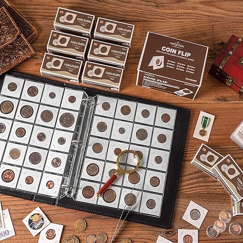 Miniatura 6 de 450 piezas de monedas en 9 tamaños de cartón, bolsillos de 2 x 2 pulgadas, suministros para colección de monedas, álbum de exhibición, libro de