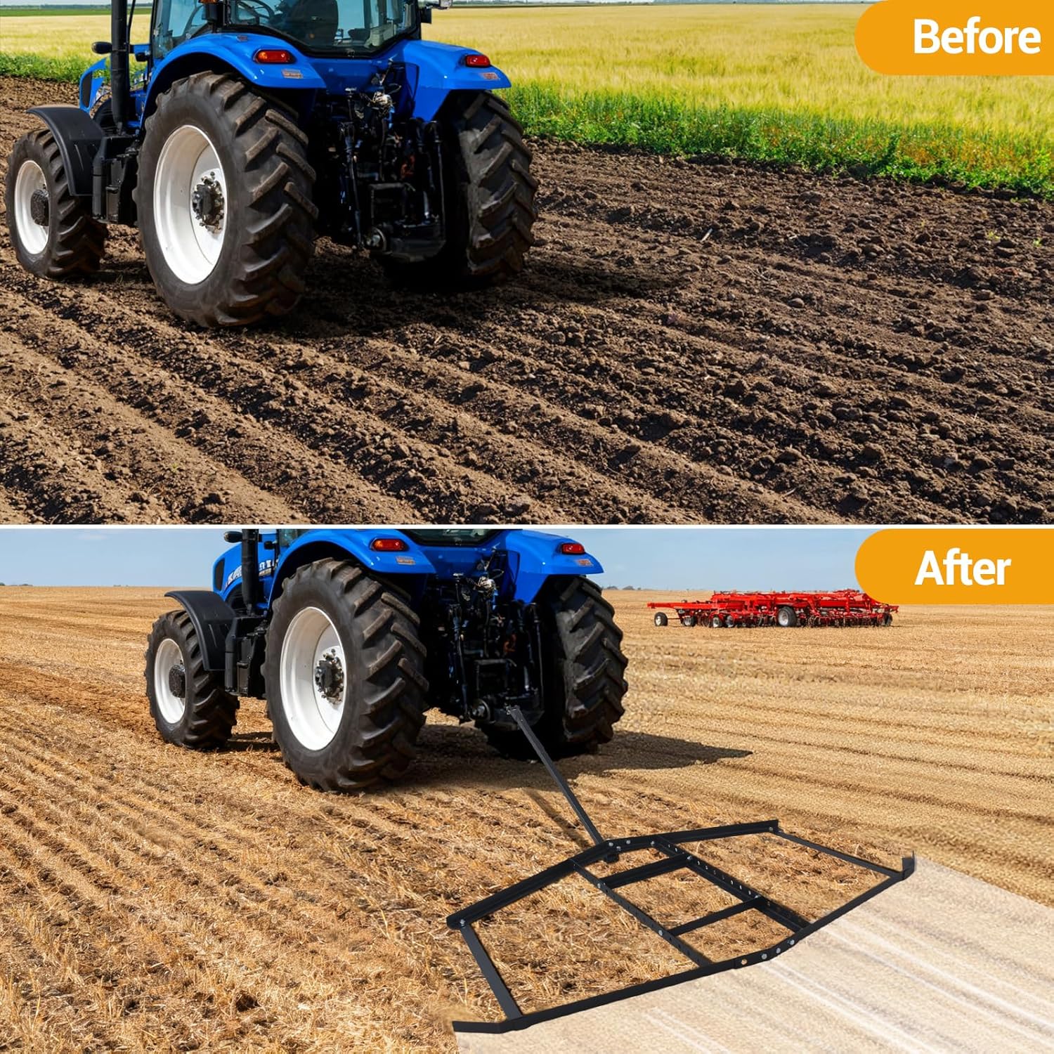 Garvee 66" Driveway Drag Heavy Duty Steel Landscape Drag Harrow with Pin-Style Hitch- Tow Behind Gravel Leveling Attachment for ATV, UTV, Lawn & Garden Tractors