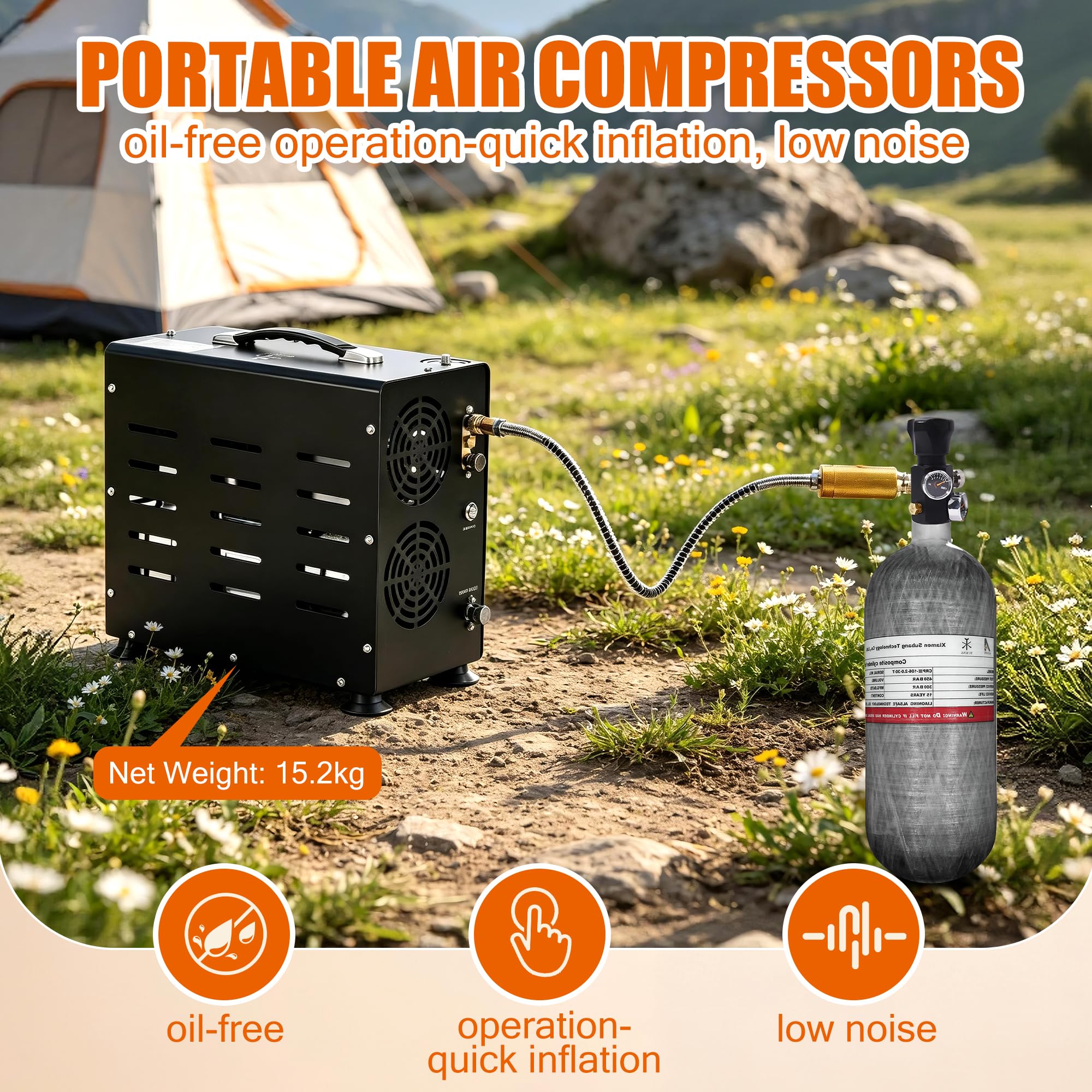 TUXING Sprężarka powietrza PCP 4500 PSI 30 MPa 800 W podwójnym cylindrem automatyczne zatrzymanie