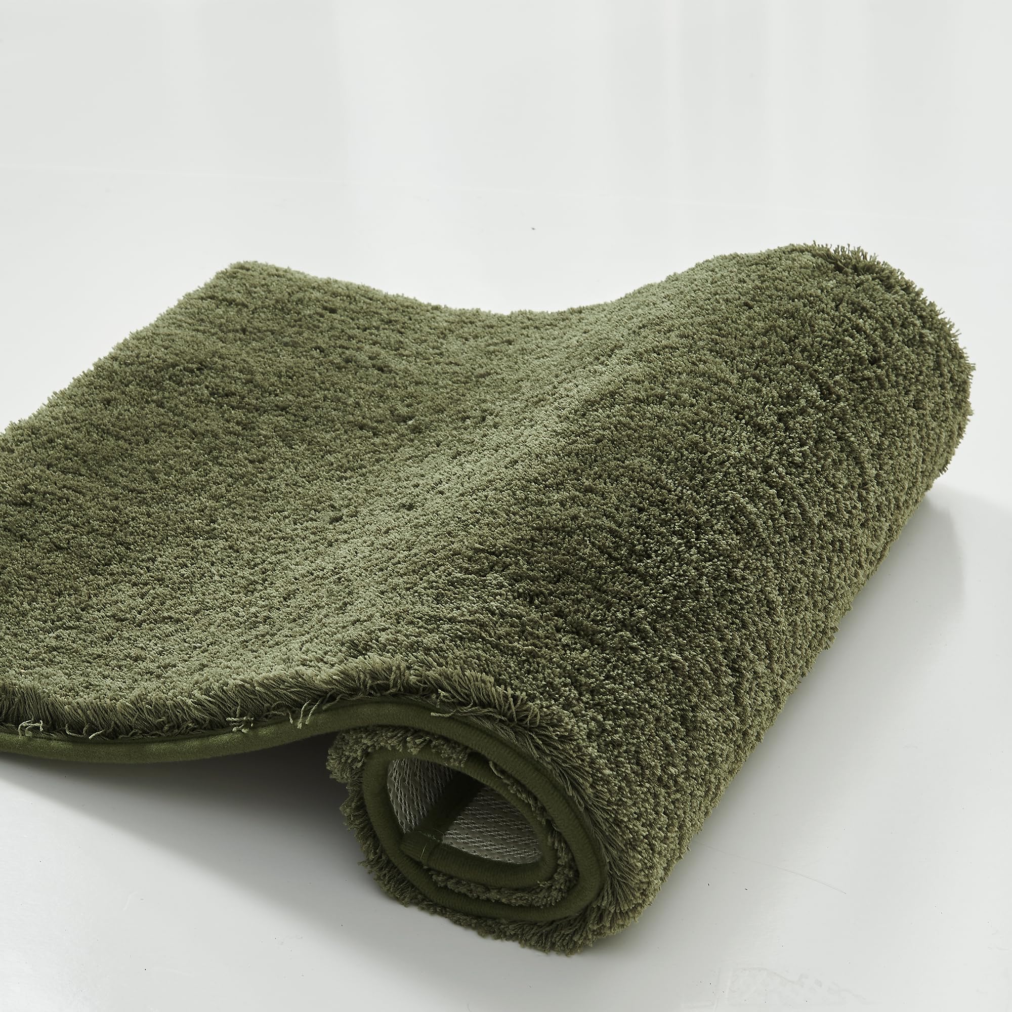 CozeCube Upgraded Shaggy Bath mat for Bathroom Non Slip 36" X 24", Super Soft Quick Dry Bath Rugs, Fluffy Plush Bathroom Rugs Machine Washable, Olive