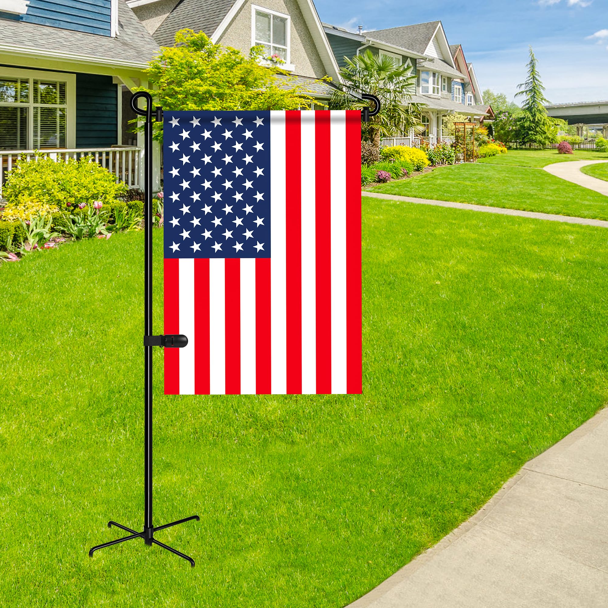 Garden Flag Stand with 5 Prong Base,Stable Design Garden Flag Holder for Outside,Waterproof Coated Yard Flags Pole Holder with Clip and Stopper for Outside House,Garden Flags,Yard Decorations