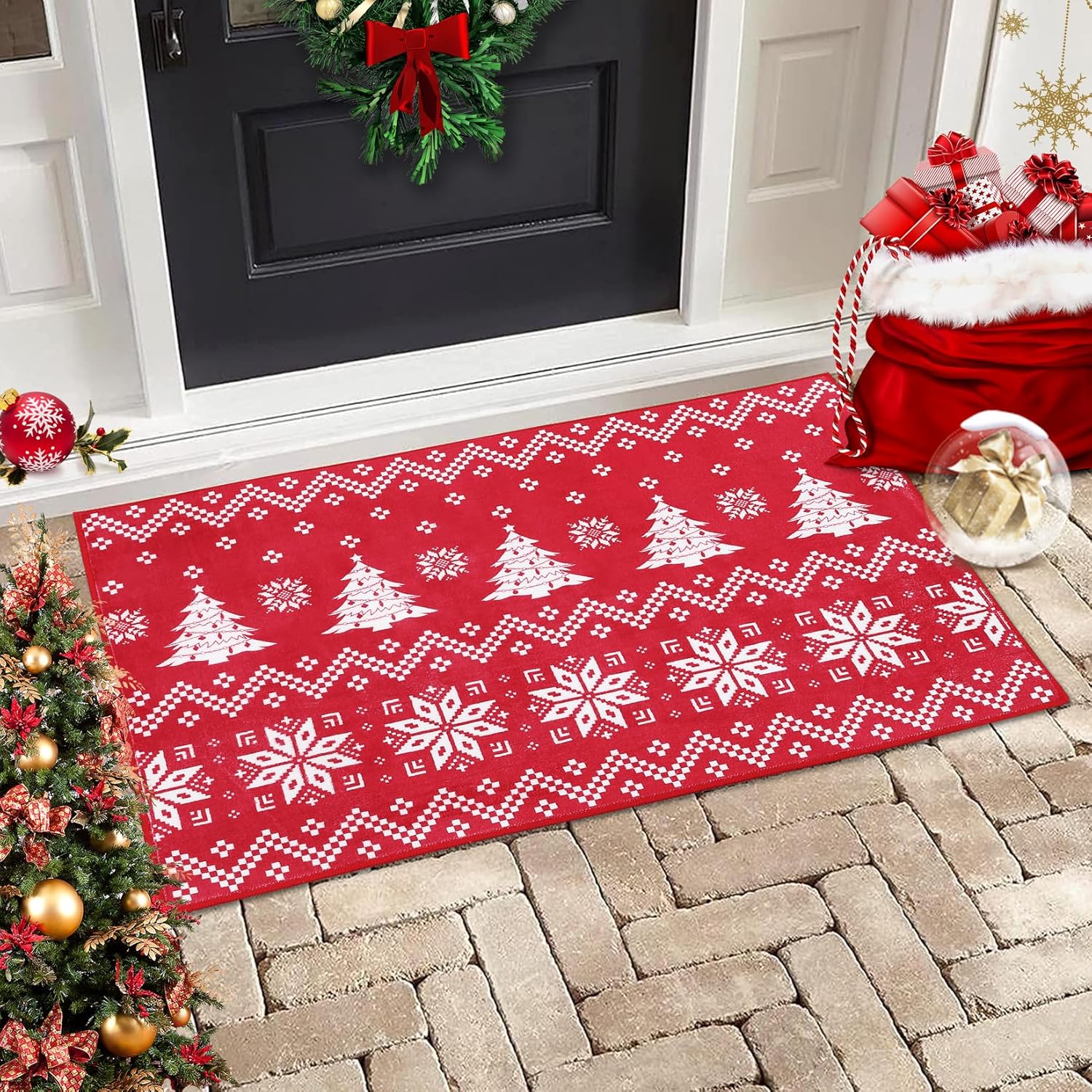 RUGSREAL 2x3 Christmas Entryway Doormat Small Indoor Throw Rug Front Door Xmas Decorative Rug Machine Washable Floor Carpet