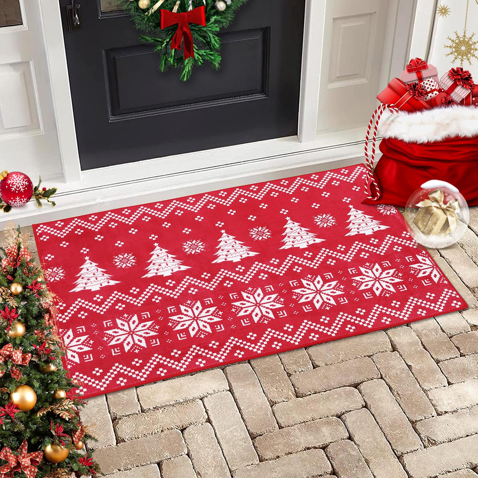 RUGSREAL 2x3 Christmas Entryway Doormat Small Indoor Throw Rug Front Door Xmas Decorative Rug Machine Washable Floor Carpet
