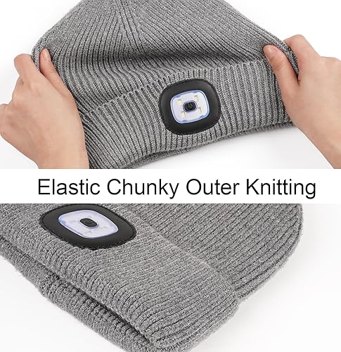 Miniatura 3 de MELASA Gorro LED con forro polar con luz para hombres y mujeres, gorro cálido con luz integrada, gorras recargables por USB, para faros delanteros,