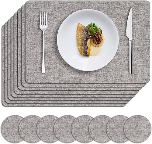 Miniatura 1 de MOSAYT Juego de 8 manteles individuales de vinilo resistentes al calor con posavasos, lavables y lavables, 100% impermeables, a prueba de aceite, de