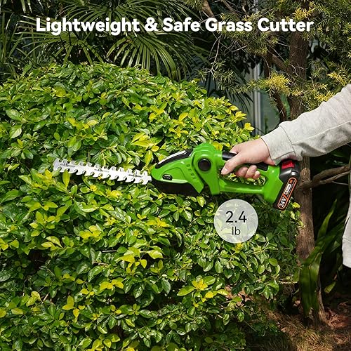 Miniatura 7 de TOOVEM - Cortasetos inalámbrico 2 en 1 con 2 baterías recargables y cargador, cortador eléctrico de 24 V para jardín, césped (verde)