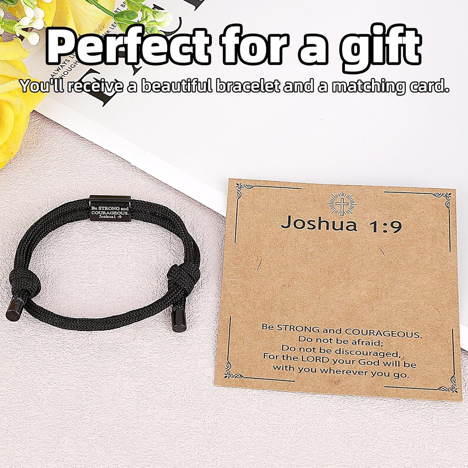 Joshua 1:9 Cross Bracelet for Men, Adjustable Christian Religious Prayer Bracelet with Inspirational Card Faith Jewelry Gift for Catholic Confirmation Baptism First Communion - Image 3