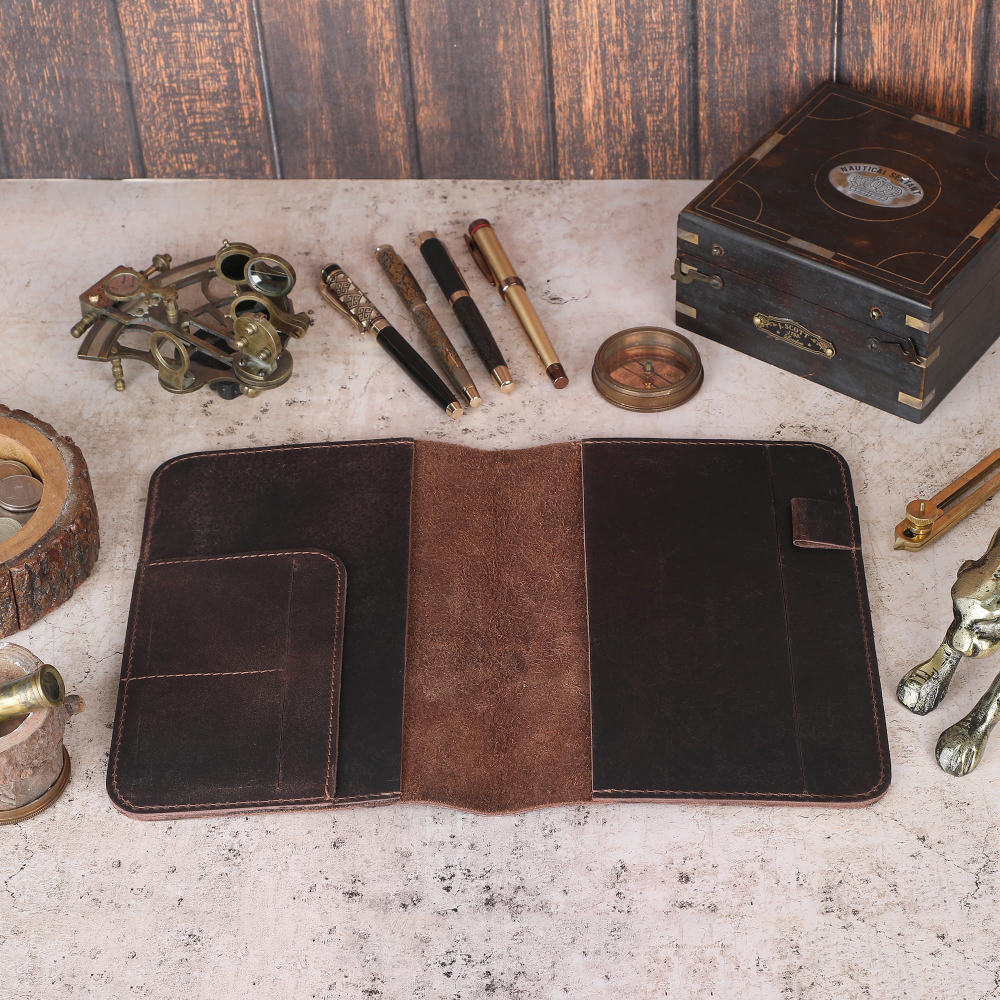 Funda de diario de cuero de 5.75 x 8.25 pulgadas, tamaño A5 mediana recargable, cuaderno de viaje encuadernado en cuero hecho a mano para escritores y viajeros, funda de cuero vintage,