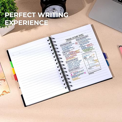 Miniatura 6 de CAGIE Cuaderno de 5 asignaturas con divisores 220 páginas cuadernos de espiral de tapa dura con pestañas diario encuadernado en espiral A5 de 6 x 8