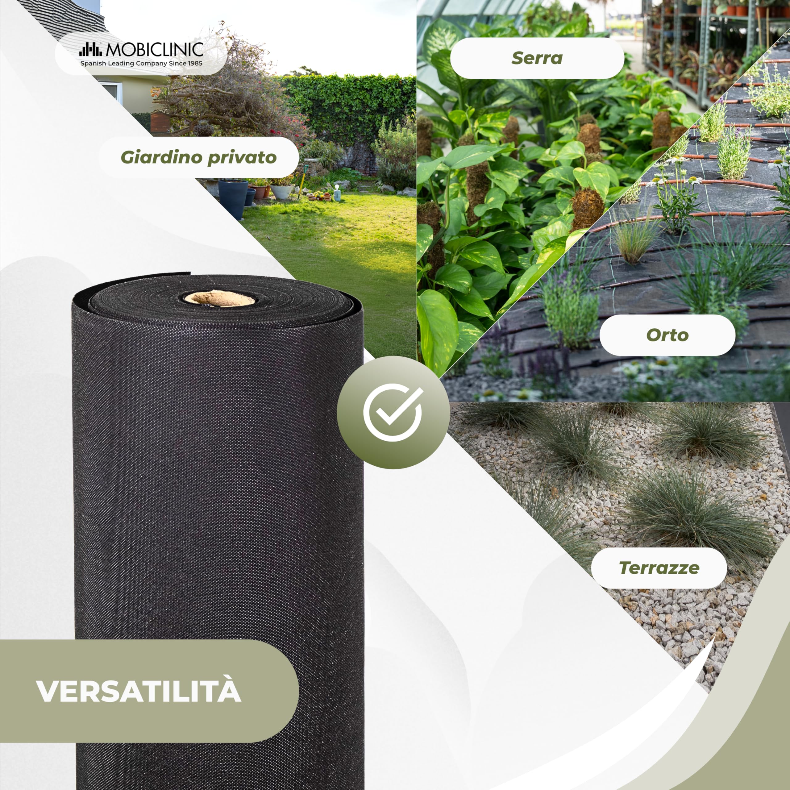 Mobiclinic®, Telo Pacciamatura, Geotessile, 150 g/m² Alta Grammatura, 1x50 m, Resistente ai Raggi UV e agli Strappi, Rete Anti-Erbacce, Permeabile all'Acqua, Traspirante, Giardino e Serra, HerbStop