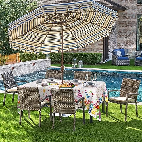 Miniatura 2 de Horaldaily Mantel de cumpleaños al aire libre de 60 x 84 pulgadas, funda de mesa de temporada con agujero para sombrilla con cremallera para fiesta,