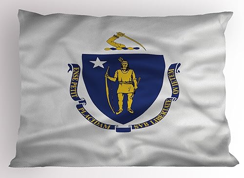 Ambesonne American Pillow Sham, Massachusetts Flagg Holds a Bow and Pointing Downward Arrow, Decorative Standard Size Printed Pillowcase, 26" X 20",