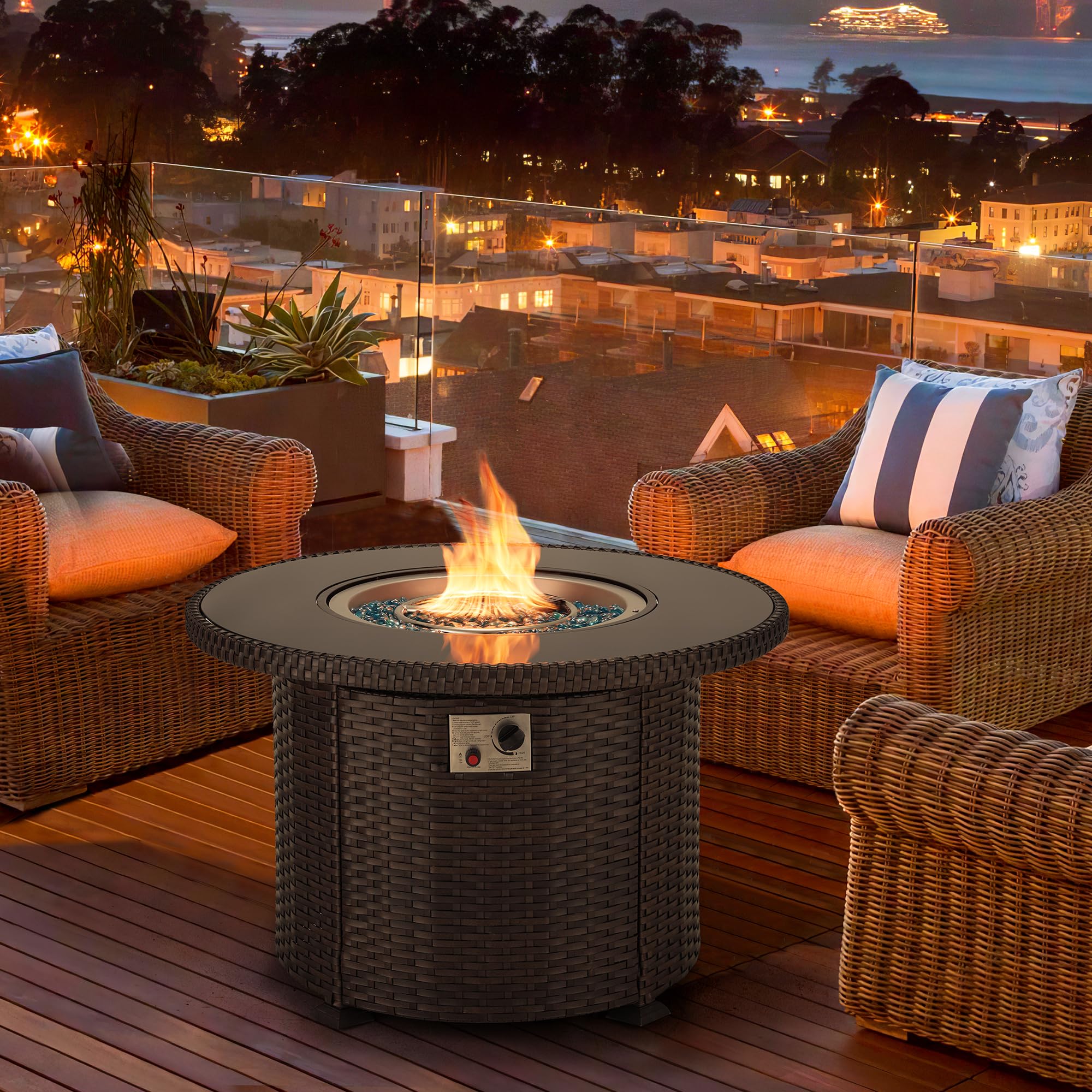 Round Propane Fire Pit Table And Chairs Shop The Genesis Concrete Fire