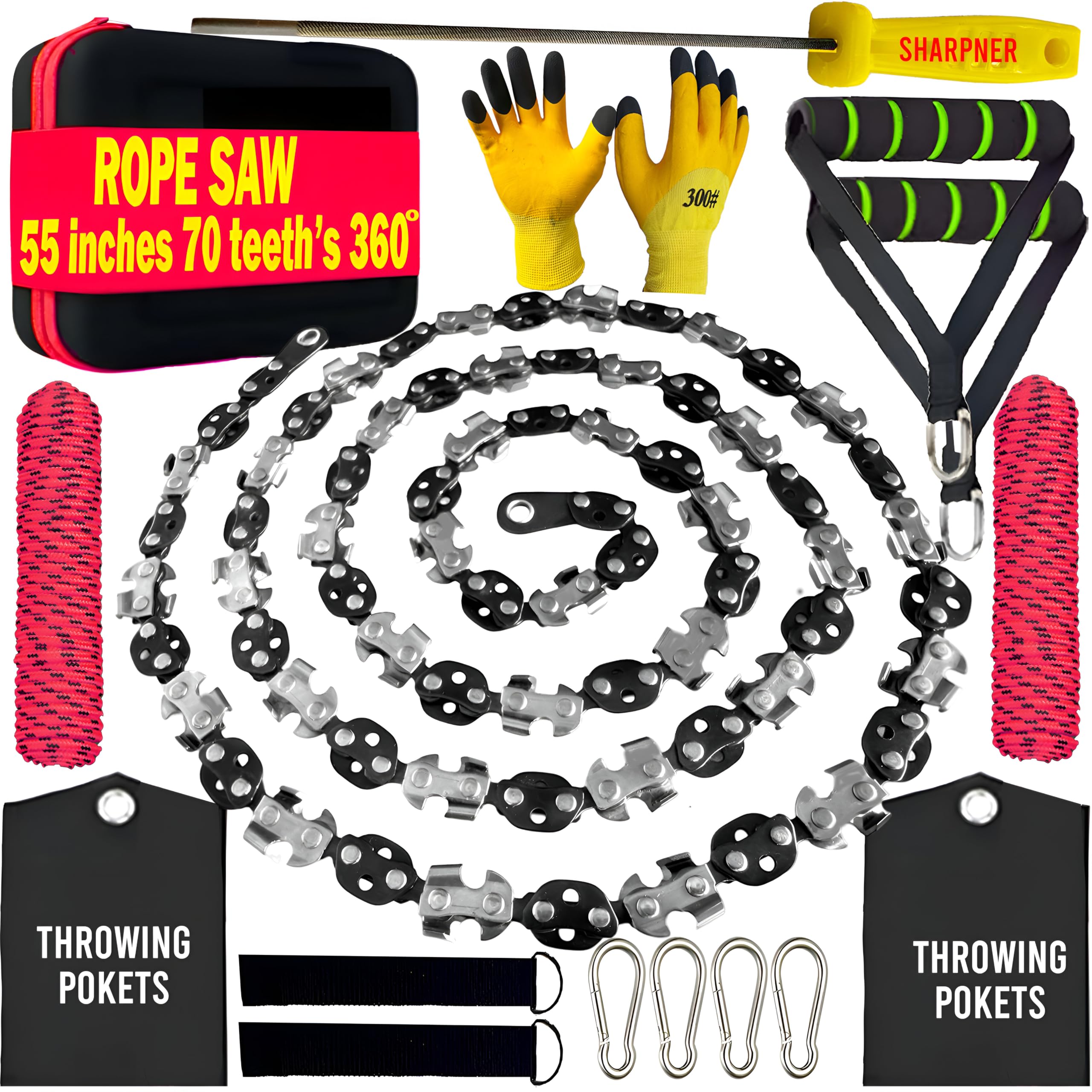55 Inch High Limb Rope Saw – Dual Sided Pocket Chainsaw with 70 Sharp Teeth 360° – Rope Tree Saw High Limb Tool with Storage Box for Outdoor