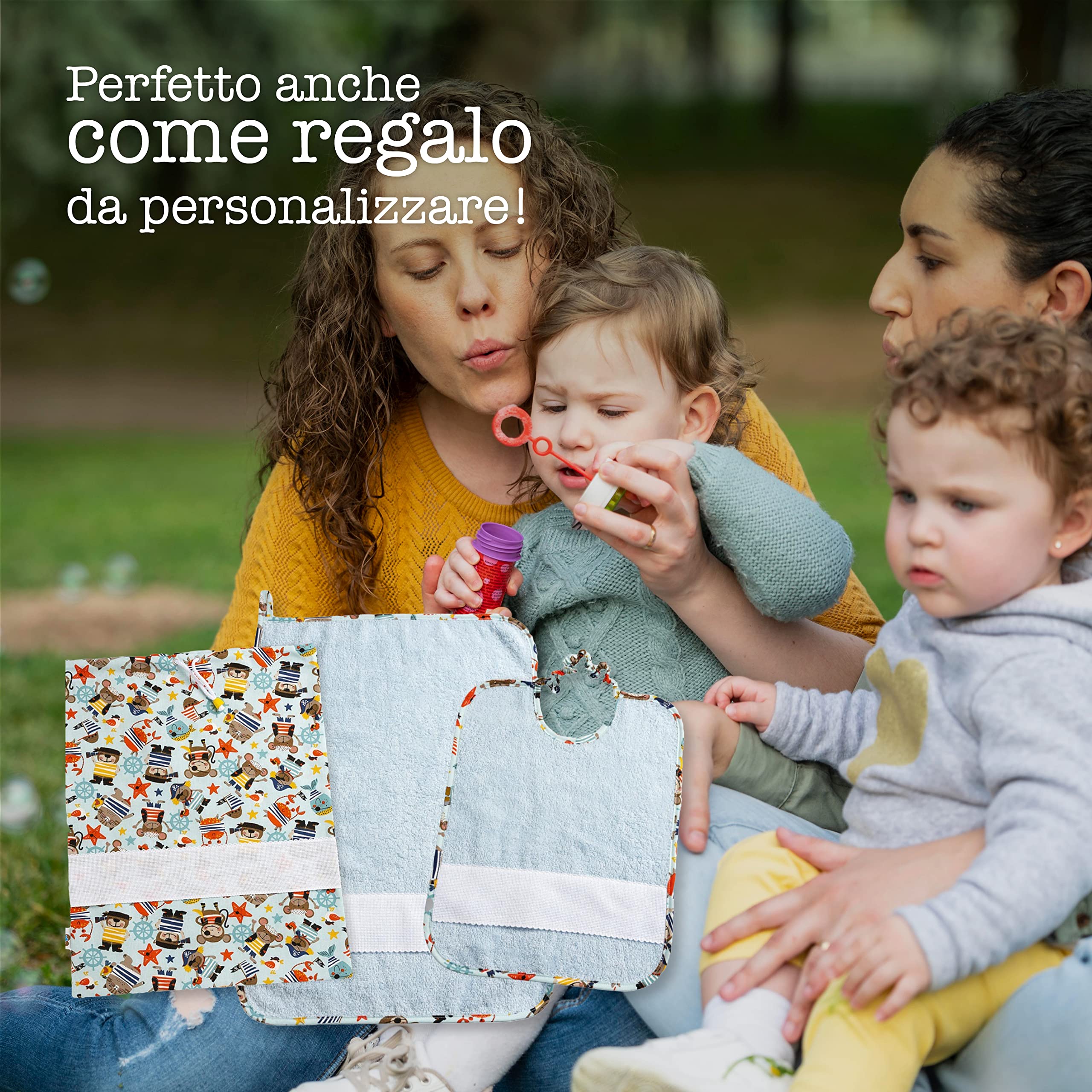 Set Asilo 3 Pezzi Da Ricamare - Bavaglino, Asciugamano E Sacchetto In Cotone, Made In Italy - Foto 4