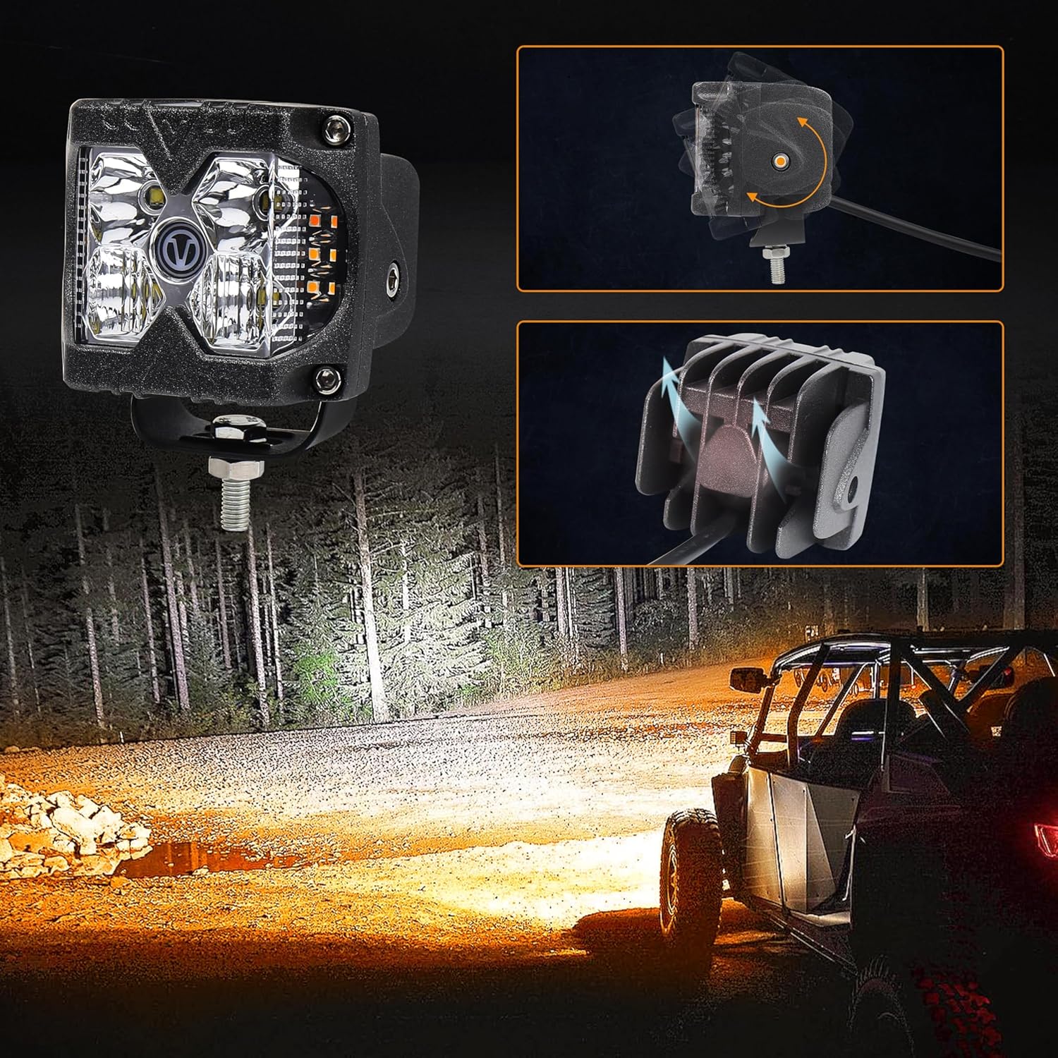 Dual Side Shooter LED Pod Lights, 3 Inch Off Road Lights with White DRLAmber Solid & Strobe Flash IP68 Waterproof LED Cubes Compatible with Jeep Truck ATV UTV SUV 4x4 Boat 2PCS