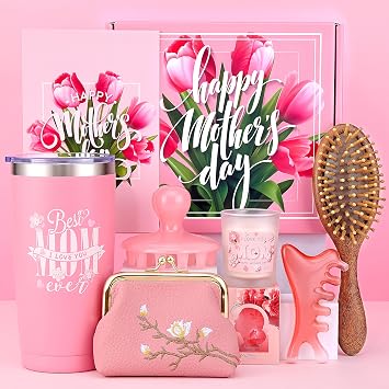 Gifts Box for Mom,Mothers Day Gift,Gift Basket for Mama Mother in Law,Birthday Presents from Daughter Son,Best Mom Ever Set Unique Thank You Gifts With Massage Comb,Tumbler,Coin Purse,Scented Candle