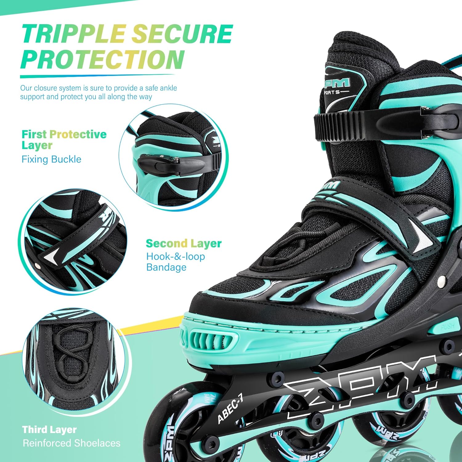 2PM SPORTS Vinal Girls Adjustable Flashing Inline Skates, All Wheels Light Up, Fun Illuminating Skates for Kids and Men