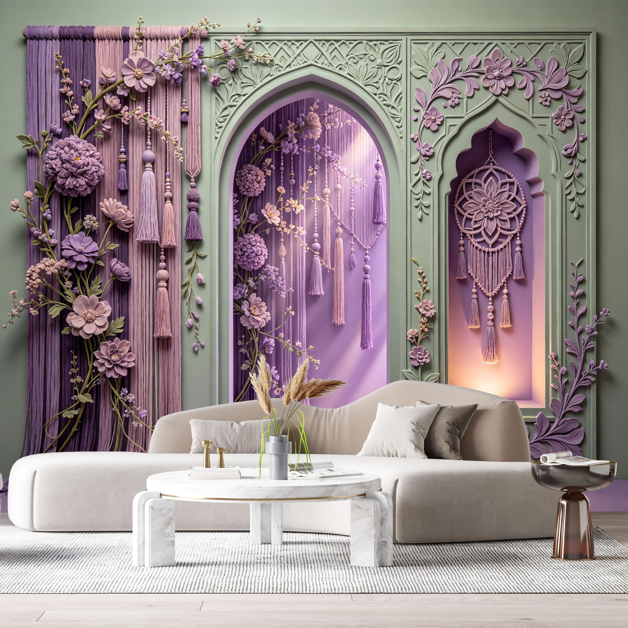 Custom Size Wall Murals Macrame Dreamy Pastel 3D Trompe L'Oeil SelfAdhesiveWall Fabric Removable Wallpaper Wall Decor for Living Room Bedroom Bathroom