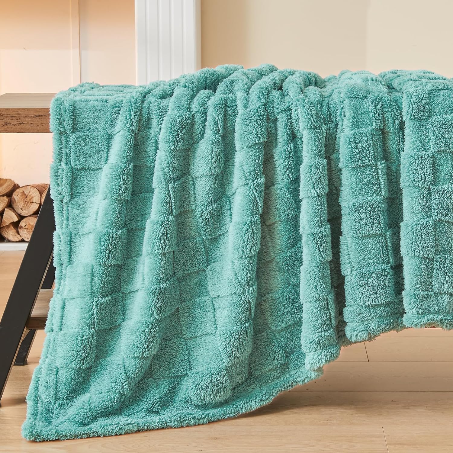 NEWCOSPLAY Super Soft Throw Blanket Mint Green Premium Silky Flannel Fleece 3D Checkered Lightweight Bed Blanket All Season Use (Mint Green Checkered, Throw(50"x70")) - Image 9