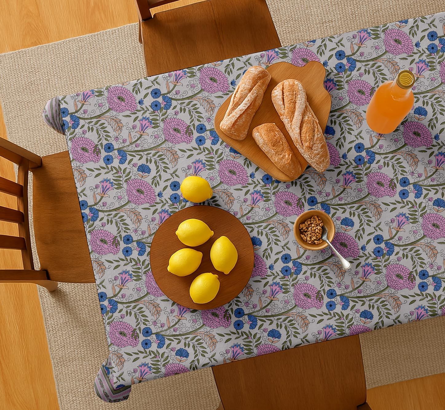 Floral Design Tablecloth - Pink 54X54 Inch Cotton Twill Dining Table Cover, Perfect for 4 Seater Tables, Durable, Washable, Wrinkle Resistant, Ideal for Festive Occasions & Gatherings