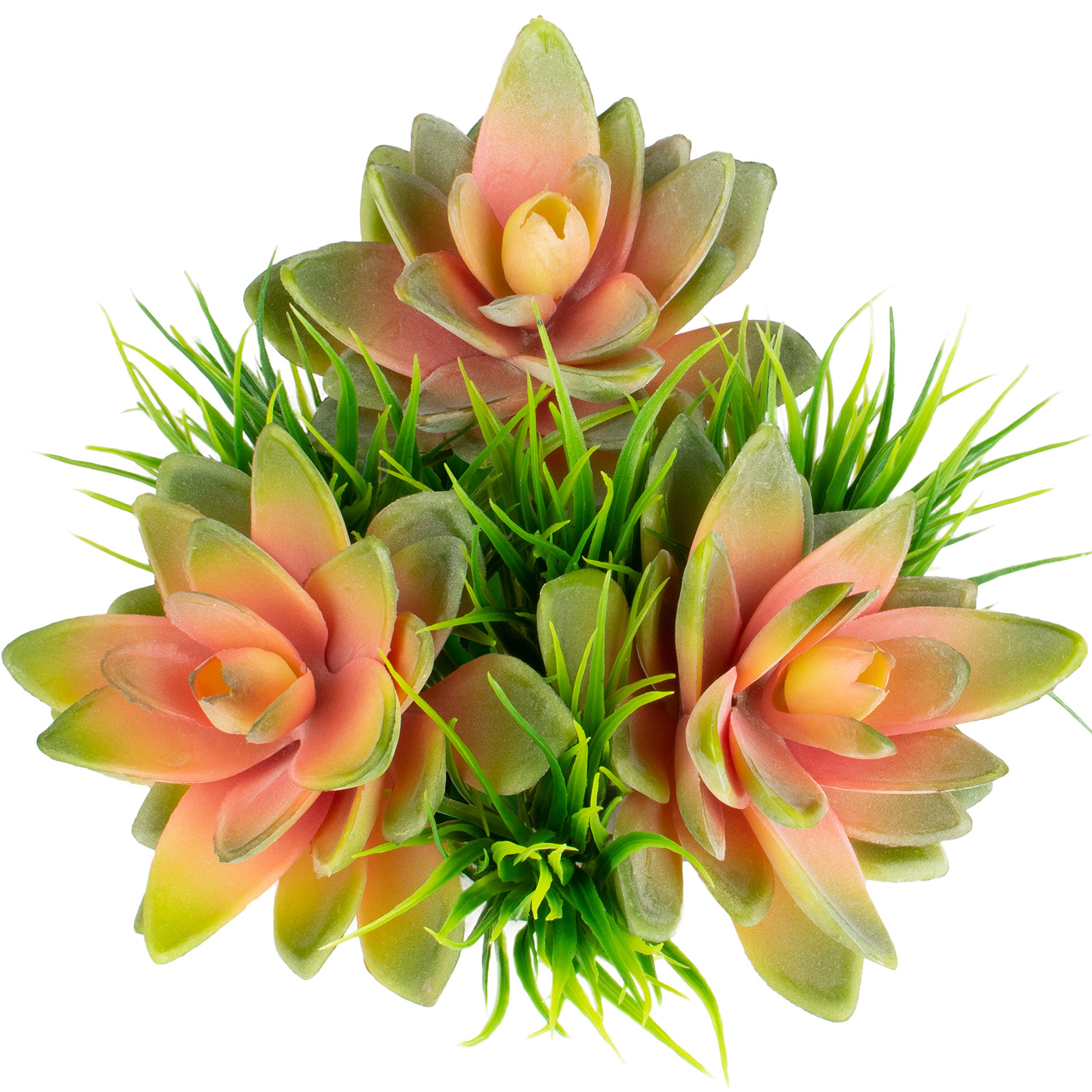 SEEKO Succulents - Premium Fake Succulent Pack - Fills 5-6" Pots and Planters with Realistic Fake Succulents and Artificial Grass Accent Pieces (Pink/Green)