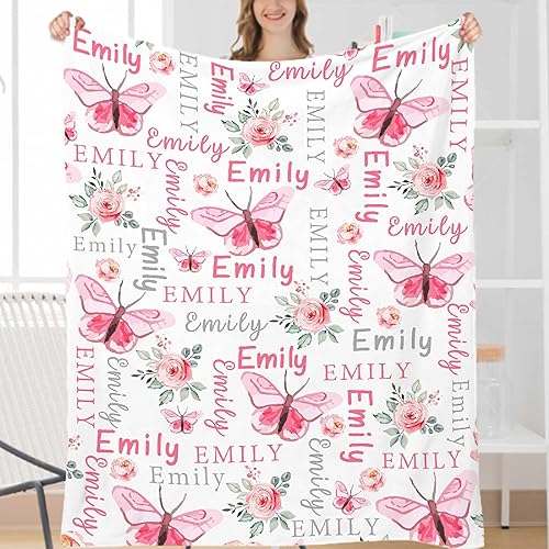 Manta de mariposa personalizada con nombre, regalo para niñas y mujeres, manta de forro polar suave y ligera de 30 x 40 pulgadas para niños pequeños